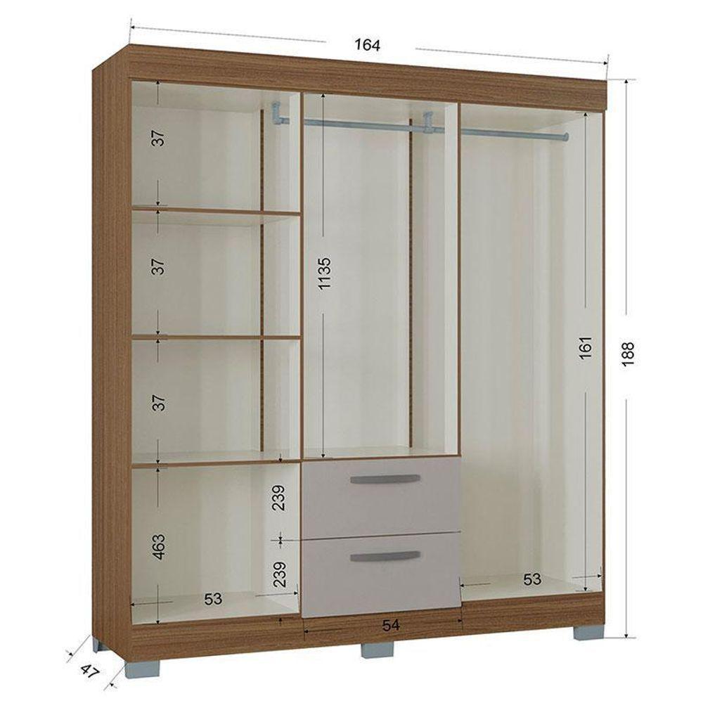 Cômoda 867 4 Gavetas E Guarda Roupa Casal Tóquio 6 Portas Castanho Off White - Poquema - 3