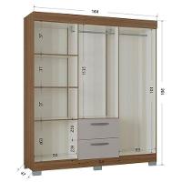 Cômoda 867 4 Gavetas E Guarda Roupa Casal Tóquio 6 Portas Castanho Off White - Poquema - 3