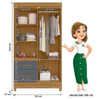 Guarda Roupa Solteiro Madri 4 Portas Freijó Cinza Com Espelho - Moval - 2