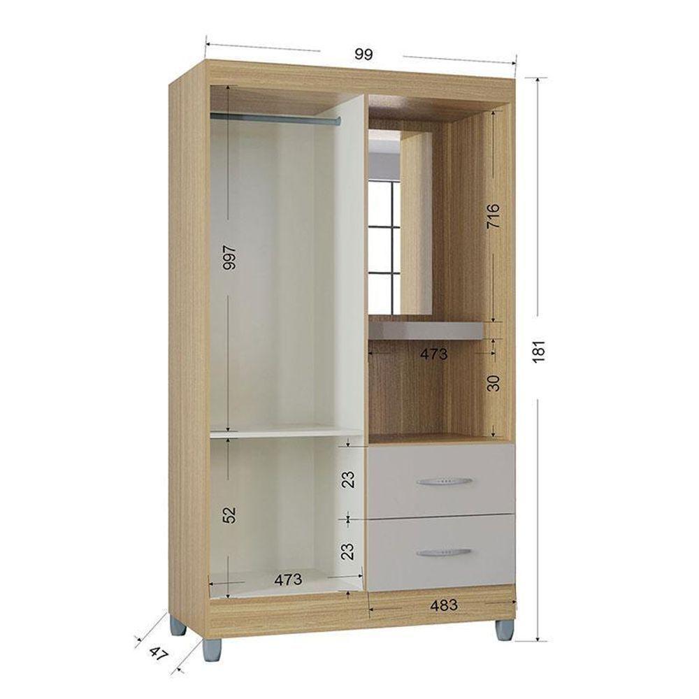 Cômoda 867 4 Gavetas Com Guarda Roupa Solteiro Córdoba 2 Portas Damasco Off White - Poquema - 3