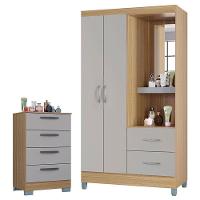 Cômoda 867 4 Gavetas Com Guarda Roupa Solteiro Córdoba 2 Portas Damasco Off White - Poquema - 1