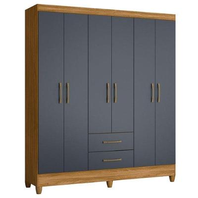 Guarda Roupa Casal Panamá 6 Portas 2 Gavetas Freijó Cinza MDP Moval Móveis