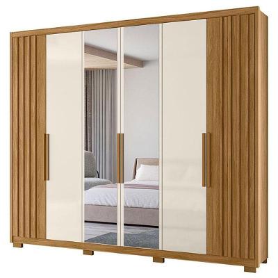 Guarda Roupa Casal e Cômoda Araguaia Vênus 7 Portas 8 Gavetas MDP com Espelho Freijó Off White