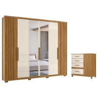 Guarda Roupa Casal Araguaia E Cômoda Vênus Freijó Off White Com Espelho E Pés - Moval - 1