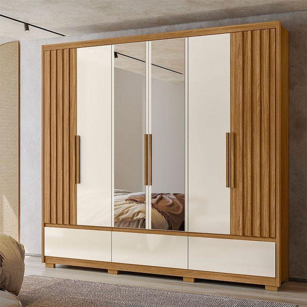Guarda Roupa Casal Amazonas E Cômoda Lisboa Freijó Off White Com Espelho - Moval - 6