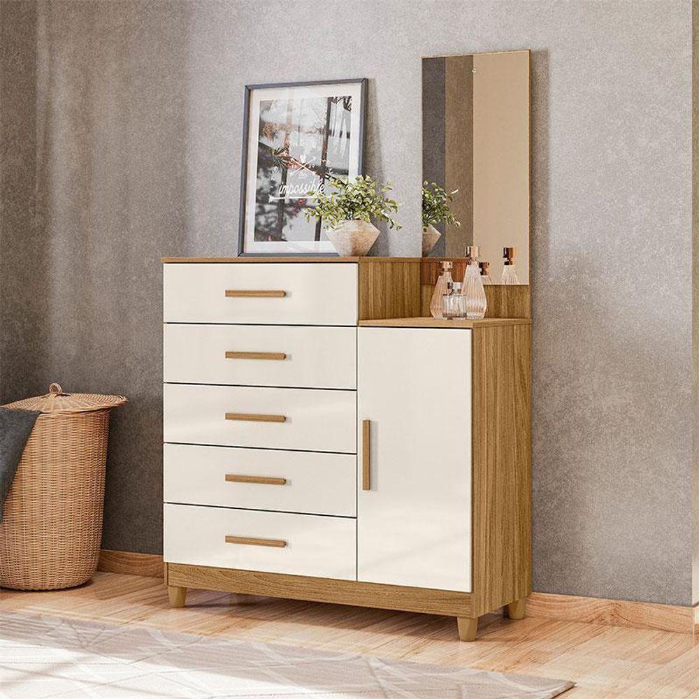 Guarda Roupa Casal Amazonas E Cômoda Lisboa Freijó Off White Com Espelho - Moval - 7