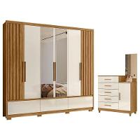 Guarda Roupa Casal Amazonas E Cômoda Lisboa Freijó Off White Com Espelho - Moval - 1