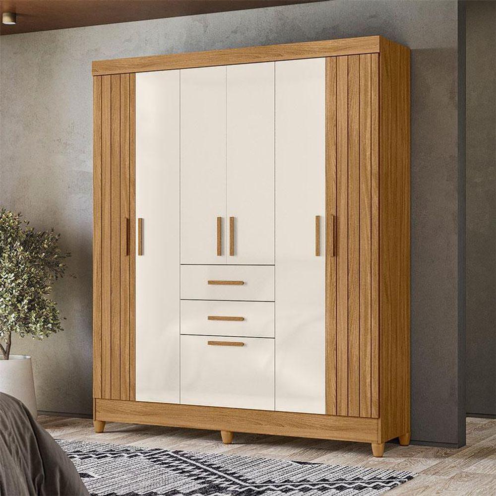 Guarda Roupa Solteiro Ambiente Malta 7 Portas Freijó Off White - Moval - 1