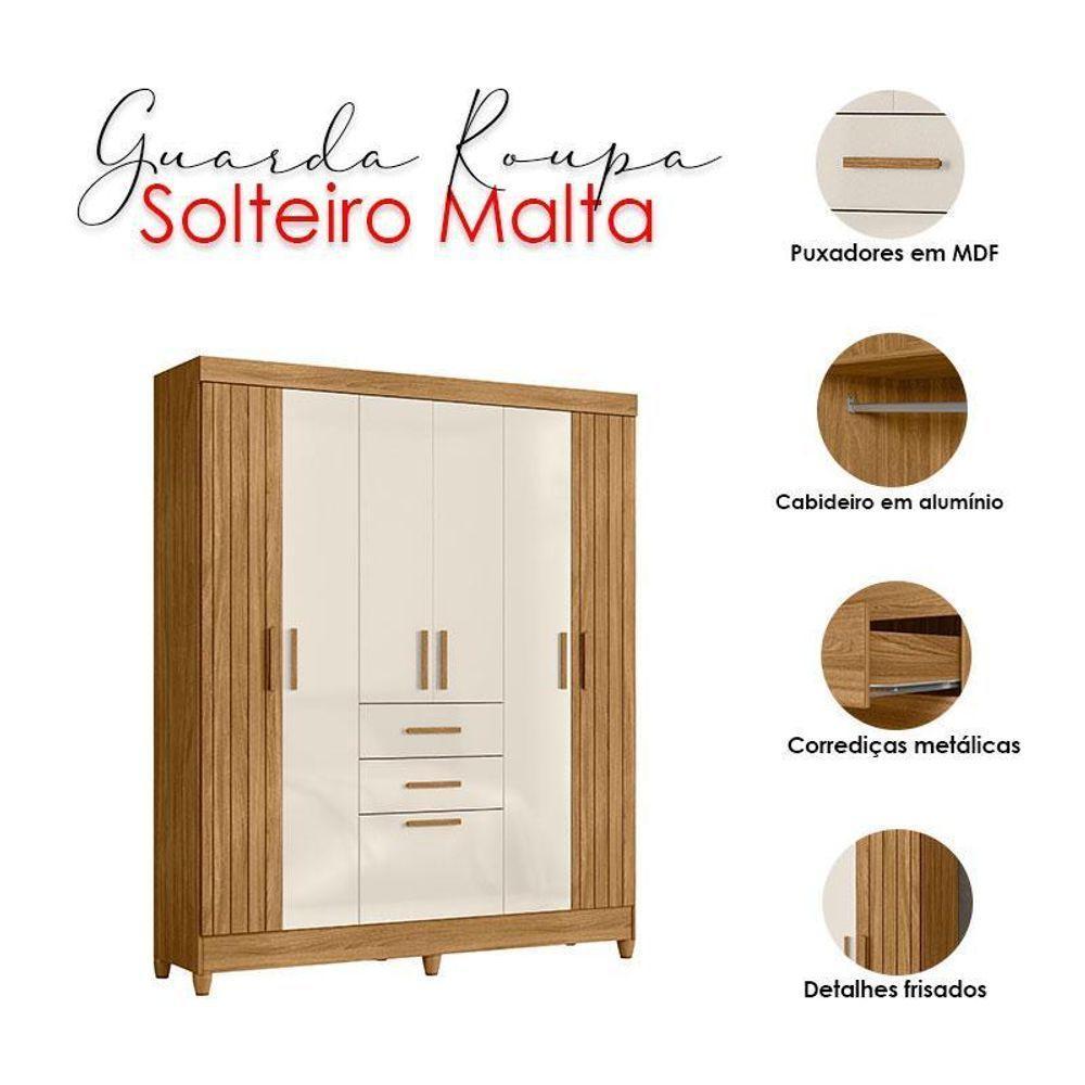 Guarda Roupa Solteiro Ambiente Malta 7 Portas Freijó Off White - Moval - 4
