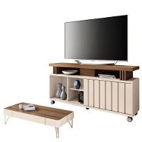 Rack Bancada Rivera 1.3 Com Mesa De Centro Cadenza Castanho Off White – Hb Móveis - 1