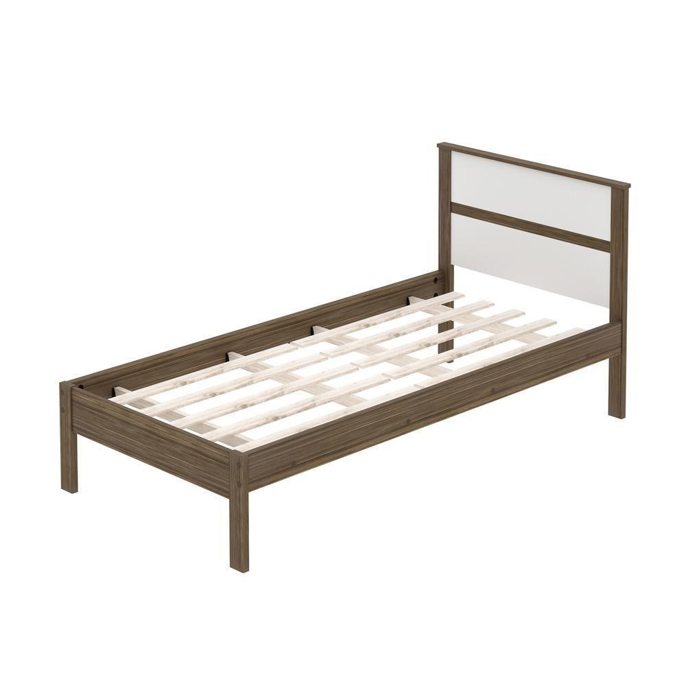 Cama De Solteiro Para Colchão 88 X 188 Cm Multimóveis Vcr35008 Nogal/Branco Nogal/Branco - 4