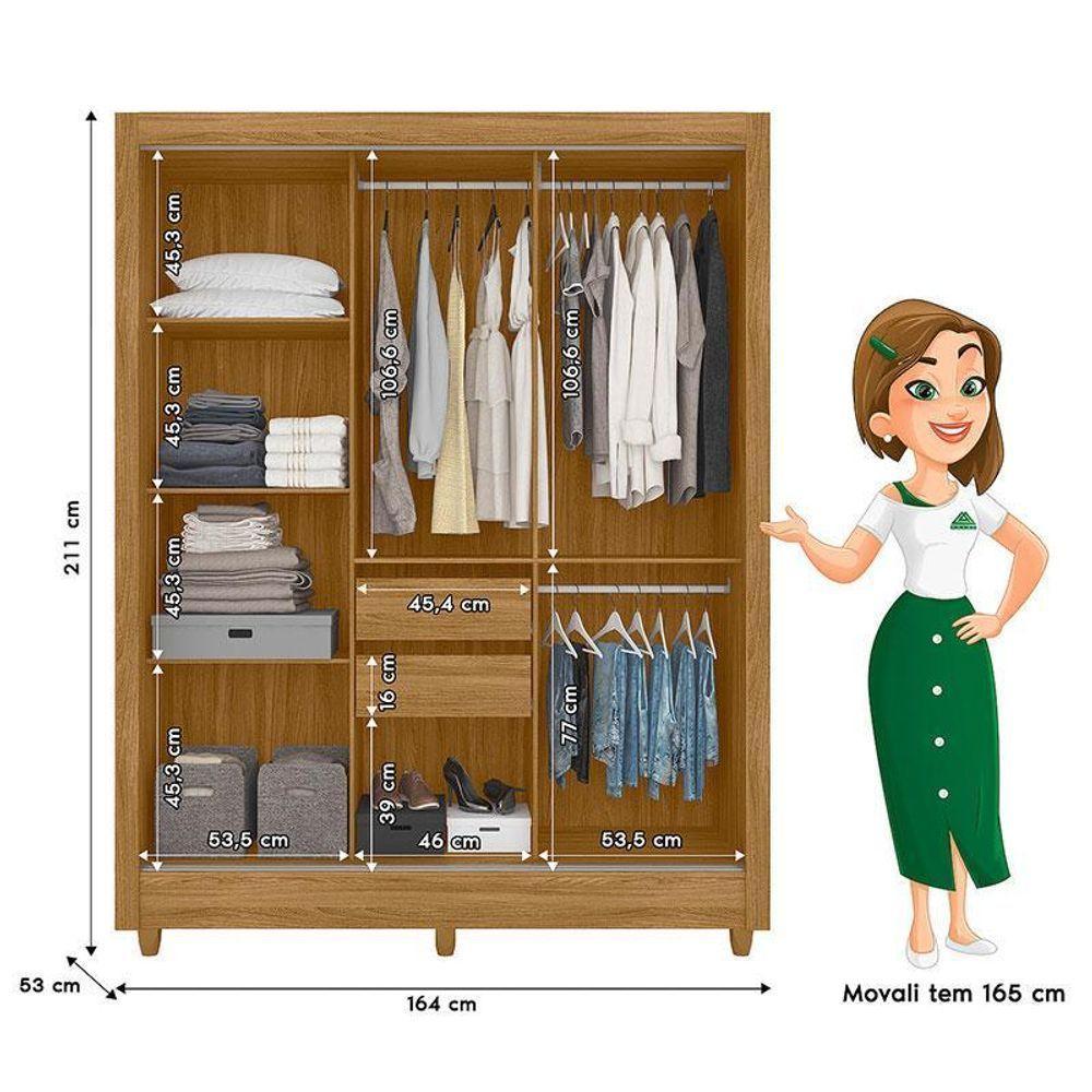 Guarda Roupa Casal Ambiente Bolívia 3 Portas Freijó Off White Com Espelho - Moval - 2