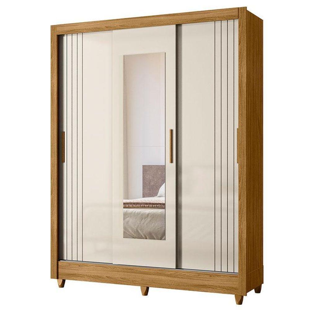 Guarda Roupa Casal Ambiente Bolívia 3 Portas Freijó Off White Com Espelho - Moval - 5