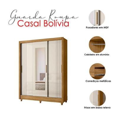 Guarda Roupa Casal Ambiente Bolívia 3 Portas Correr 2 Gavetas Freijó Off White