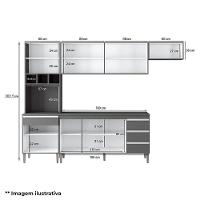 Cozinha Com Balcão E Tampo 160cm Ambiente Andréia Amêndoa Branco - Ajl - 2