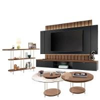 Home Suspenso Illusion 2.2 Preto Castanho E Aparador Infinity E Kit Mesa De Centro Sky Castanho- Hb Móveis - 1