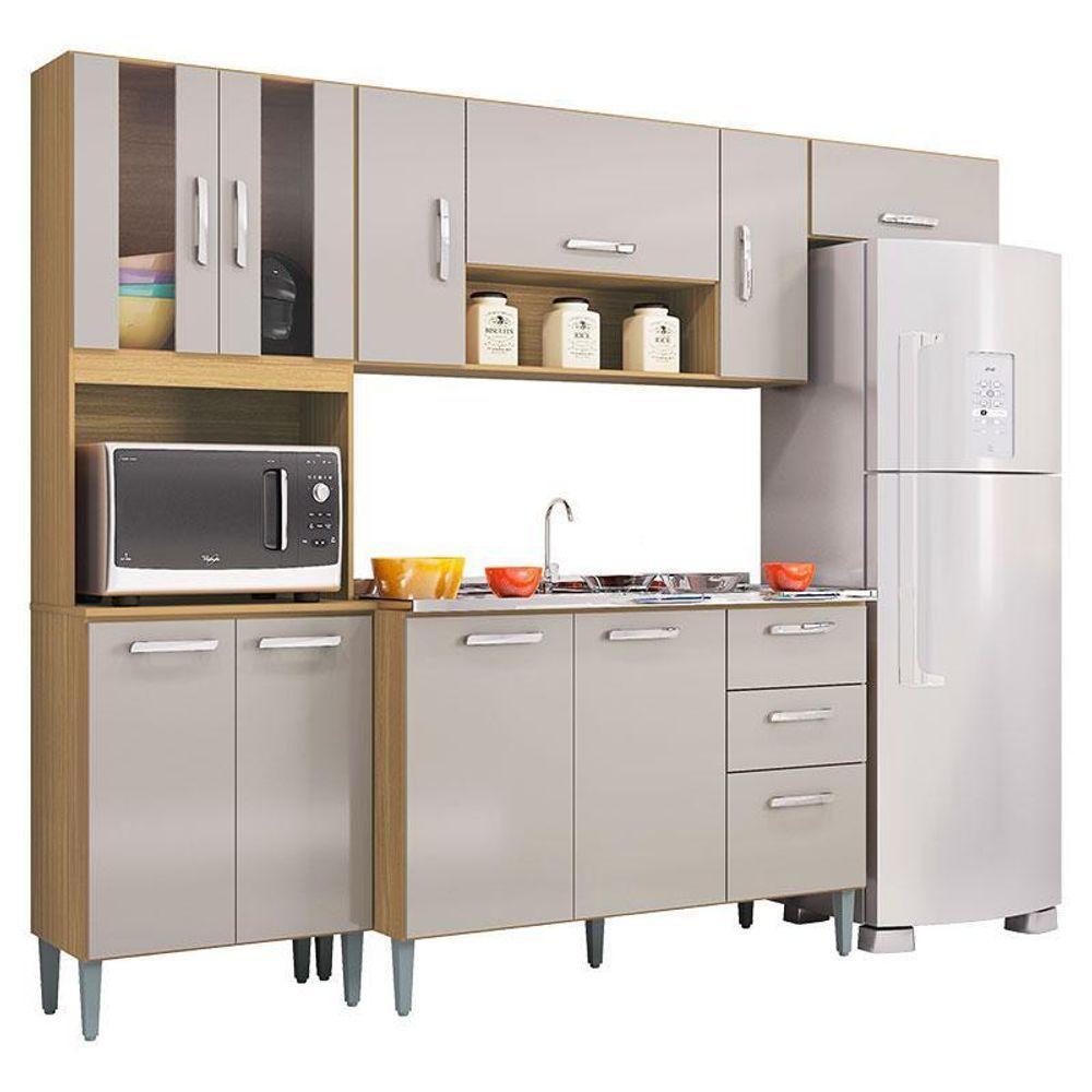 Cozinha Com Balcão De Pia Ambiente Lavínia Damasco Off White - Poquema - 2