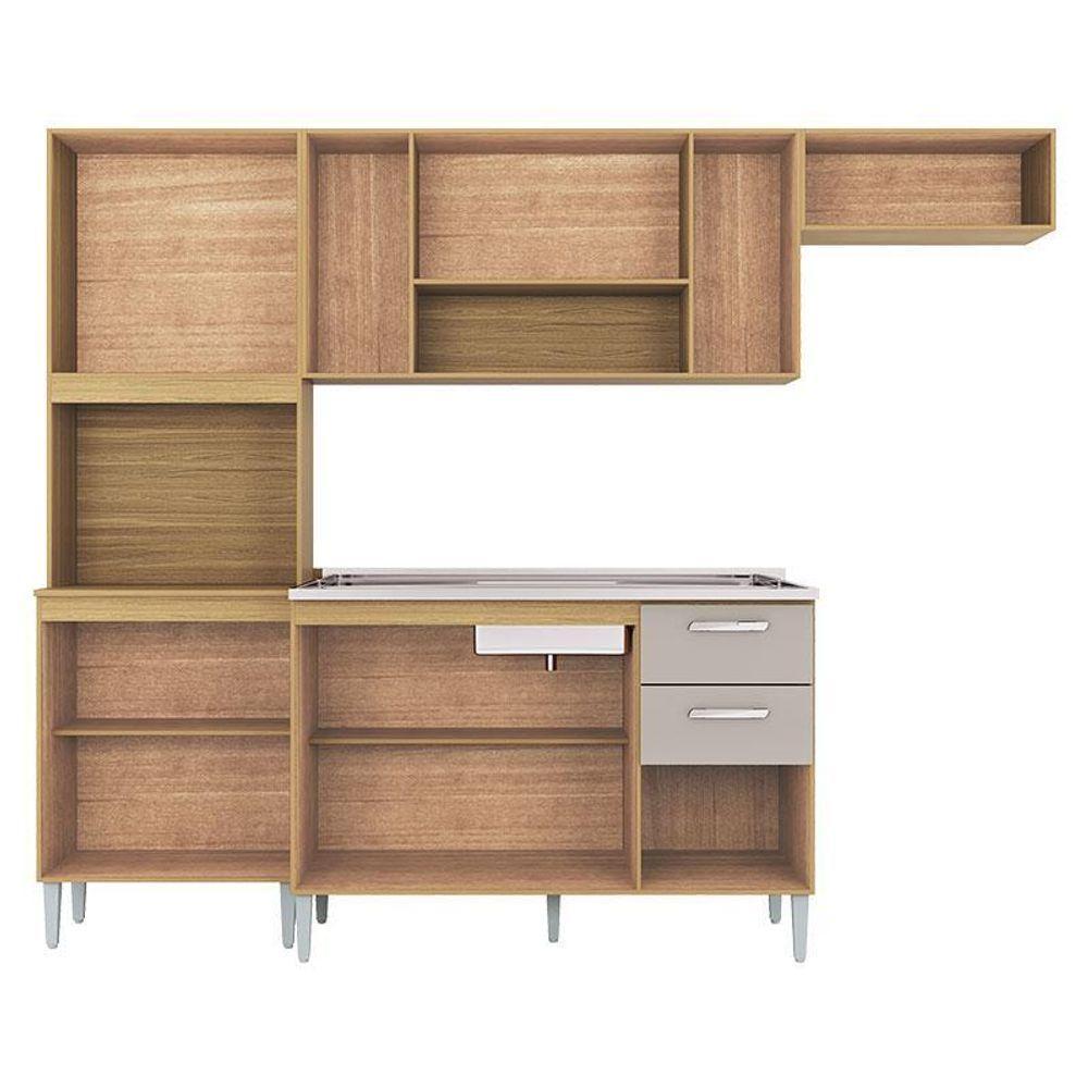 Cozinha Com Balcão De Pia Ambiente Lavínia Damasco Off White - Poquema - 3