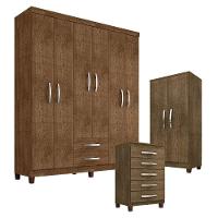 Guarda Roupa Casal Modena Com Cômoda Cannes 5 Gavetas E Armário Multiuso Recife Malbec – Incorplac - 1