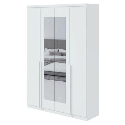 Guarda Roupa Solteiro Alonzo 4 Portas Branco Brilho Com Espelho - Lopas