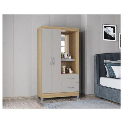 Guarda Roupa Solteiro Cordoba 2 Portas 2 Gavetas Damasco Off White MDP Poquema Móveis