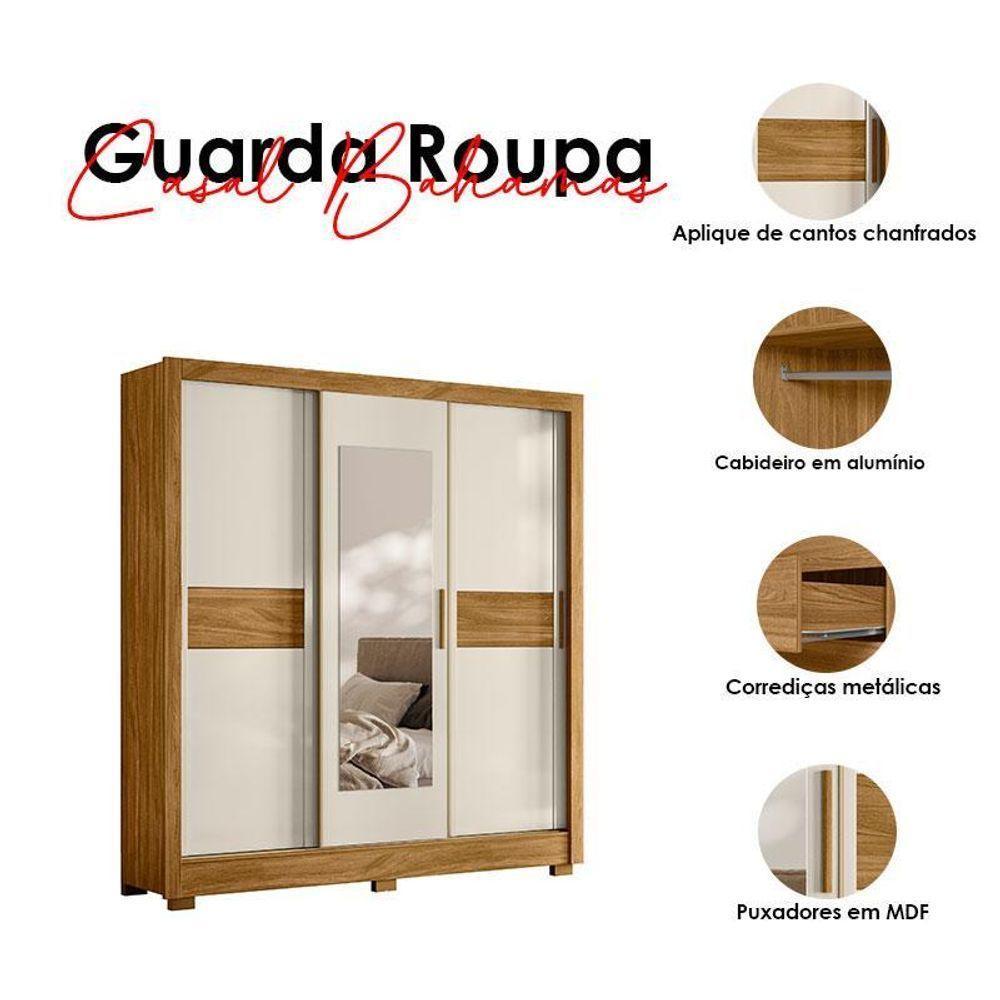 Guarda Roupa Casal Ambiente Bahamas 3 Portas Freijó Off White Com Espelho - Moval - 4