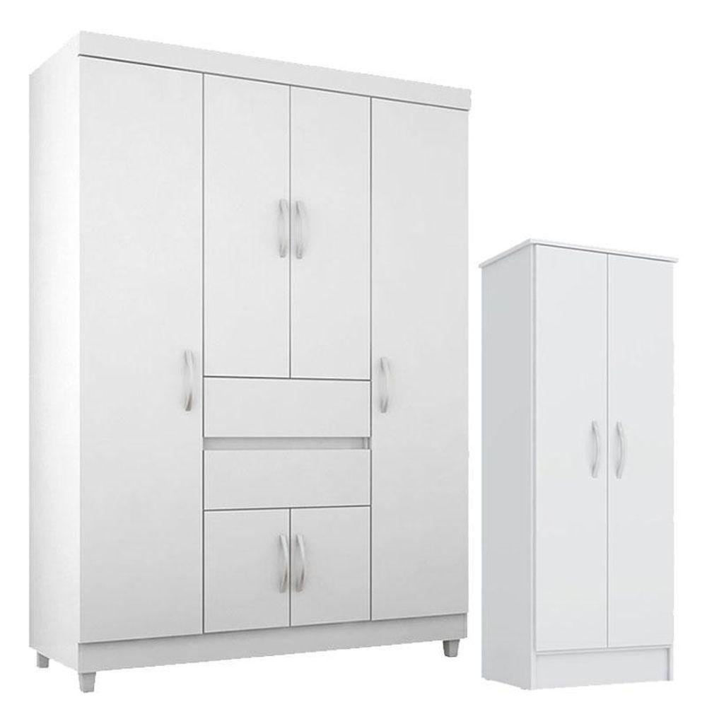 Guarda Roupa Infantil Ecom 2 E Armário Multiuso Viena Branco Brilho - Demóbile - 1