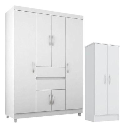 Guarda Roupa Infantil Ecom 2 E Armário Multiuso Viena Branco Brilho - Demóbile