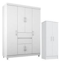 Guarda Roupa Infantil Ecom 2 E Armário Multiuso Viena Branco Brilho - Demóbile - 1