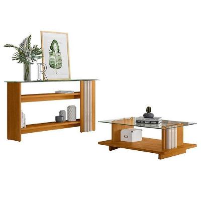 Conjunto Aparador e Mesa de Centro Frizz Vidro MDP 150cm e 90cm Off White