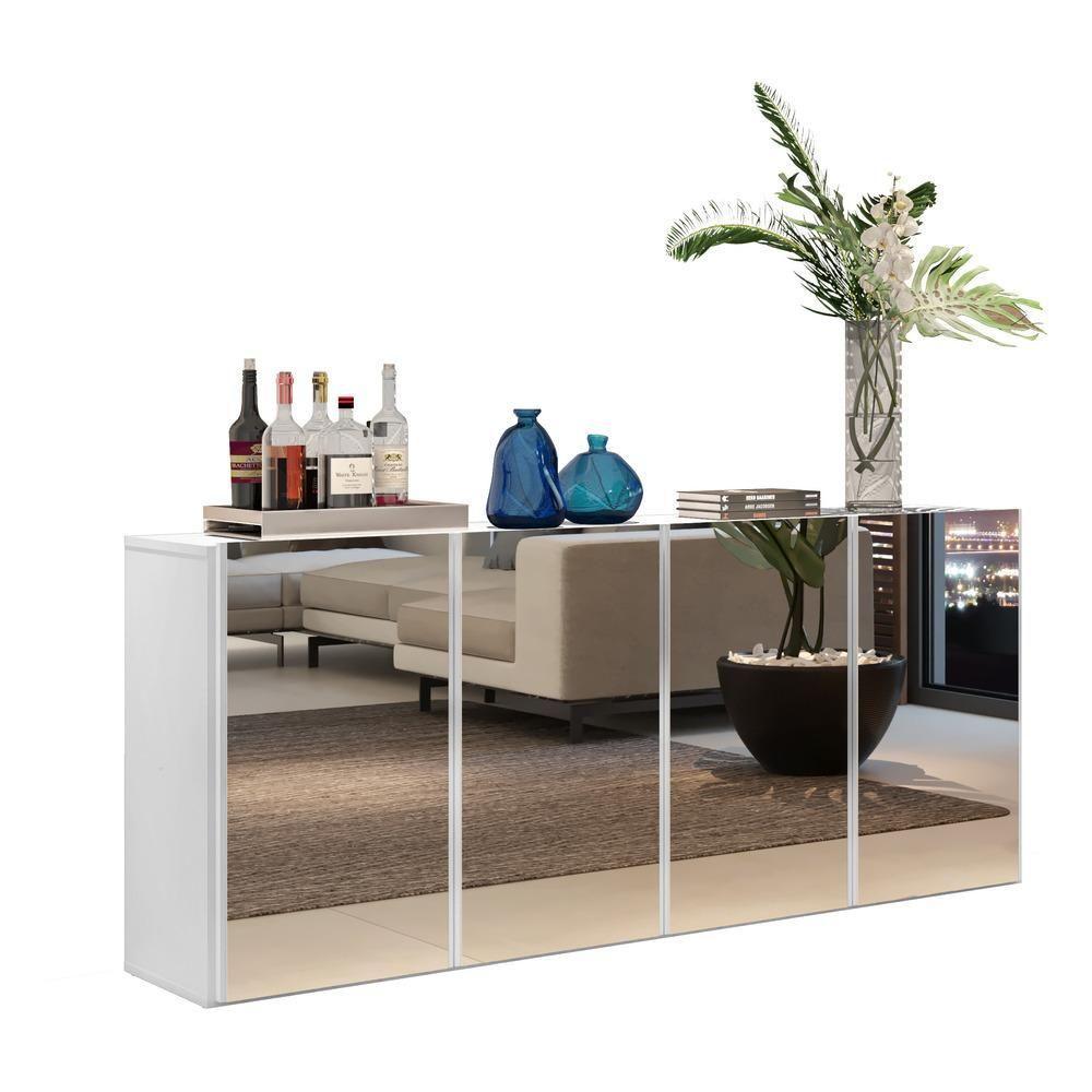 Aparador Buffet 4 Portas com Espelho Suspenso Branco - 1