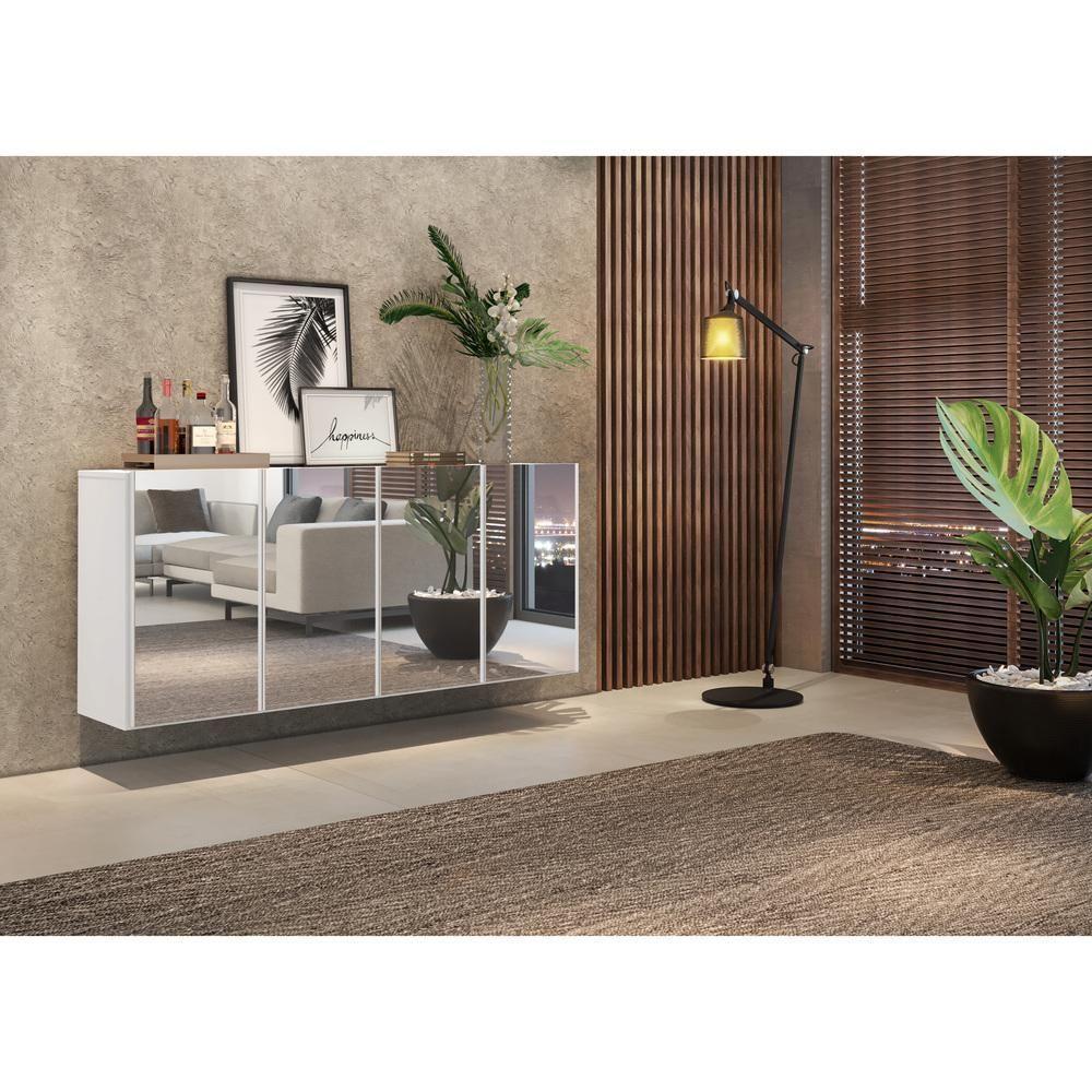 Aparador Buffet 4 Portas com Espelho Suspenso Branco - 5