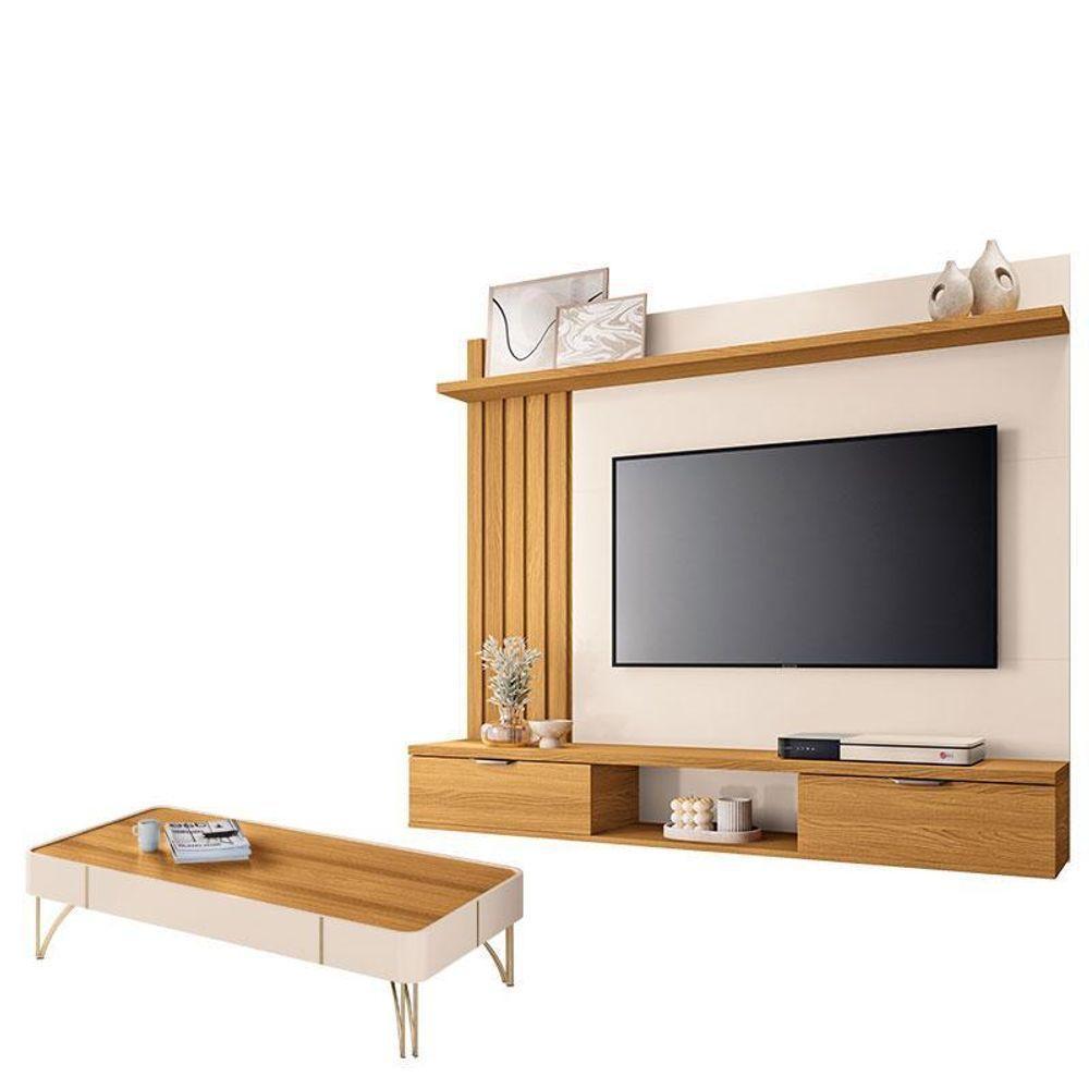 Painel Para Tv Suspenso Lets Com Mesa De Centro Cadenza Cinamomo Off White – Hb Móveis - 1