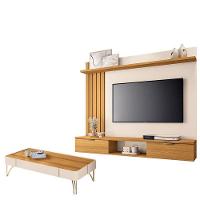 Painel Para Tv Suspenso Lets Com Mesa De Centro Cadenza Cinamomo Off White – Hb Móveis - 1