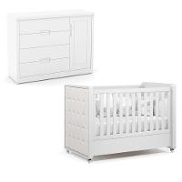 Berço Americano Com Capitonê New Boucle E Cômoda Infantil Tutto New Branco Acetinado - Matic - 1