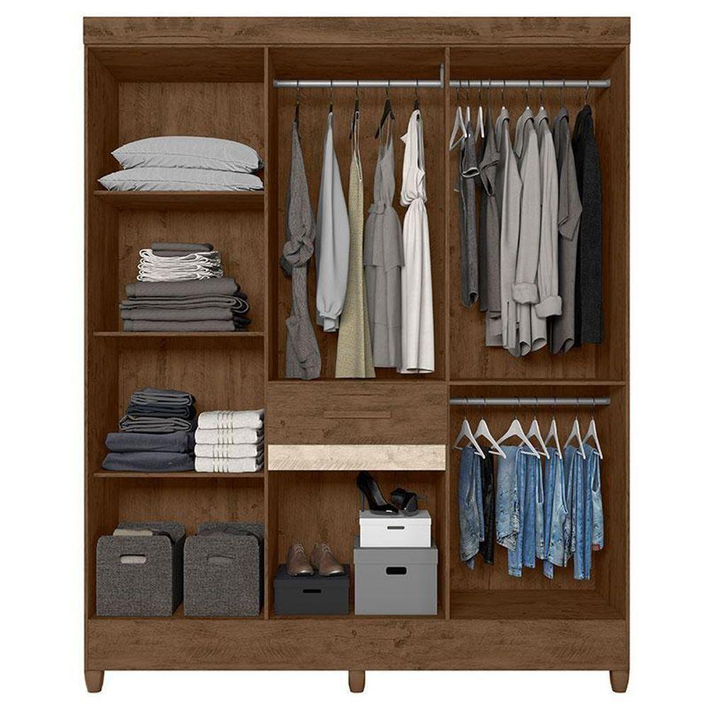 Guarda Roupa Casal Ambiente Portugal 8 Portas Castanho Wood Avelã Wood Com Espelho - Moval - 3
