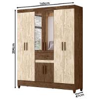 Guarda Roupa Casal Ambiente Portugal 8 Portas Castanho Wood Avelã Wood Com Espelho - Moval - 2