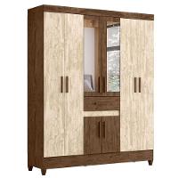 Guarda Roupa Casal Ambiente Portugal 8 Portas Castanho Wood Avelã Wood Com Espelho - Moval - 5
