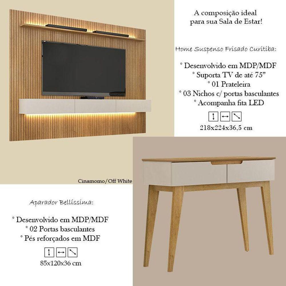 Home Suspenso Frisado Curitiba 224 Com Led E Aparador Bellíssima Cinamomo Off White - Valdemóveis - 4