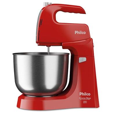 Batedeira Convencional Philco Crome Base Inox 4L 550W 4 Velocidades Vermelho 110V