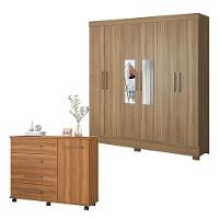 Cômoda Flora E Guarda Roupa Casal Prático Amêndola Touch Com Espelho - Demóbile - 1