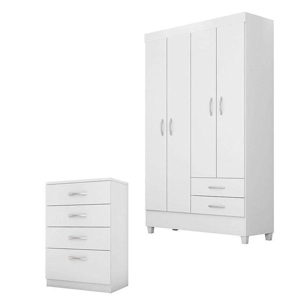 Cômoda Astral E Guarda Roupa Solteiro Astro Branco Flex - Demóbile - 1