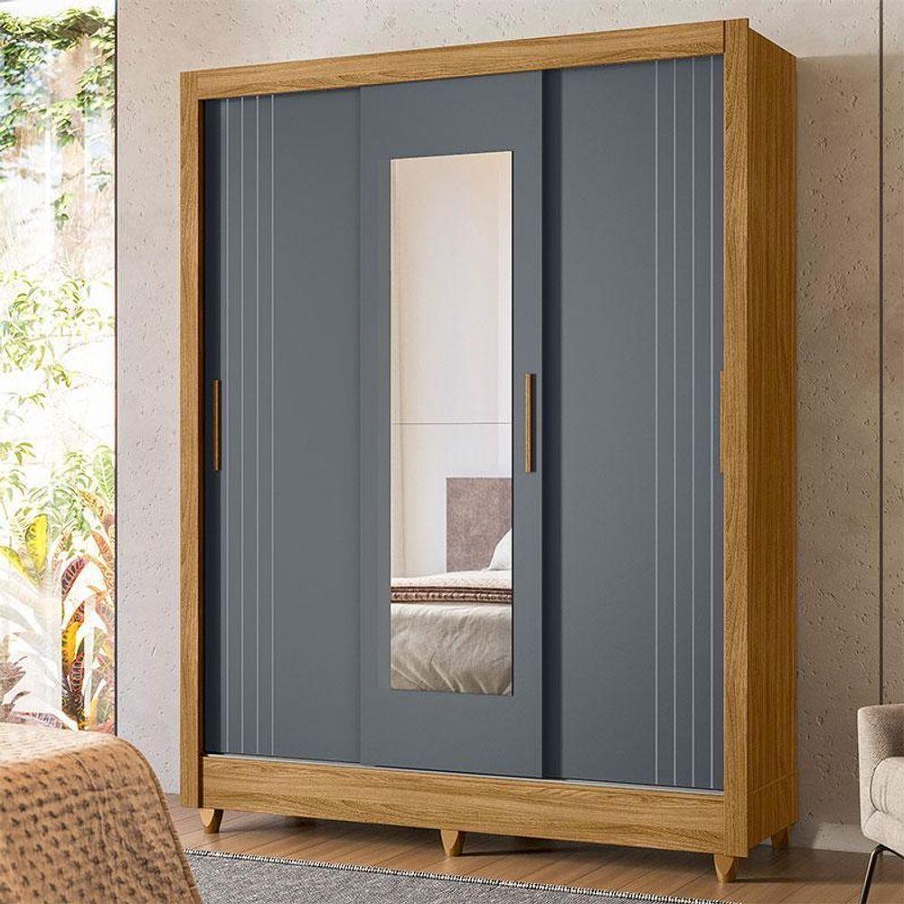 Guarda Roupa Casal Ambiente Bolívia 3 Portas Freijó Cinza Com Espelho - Moval - 1