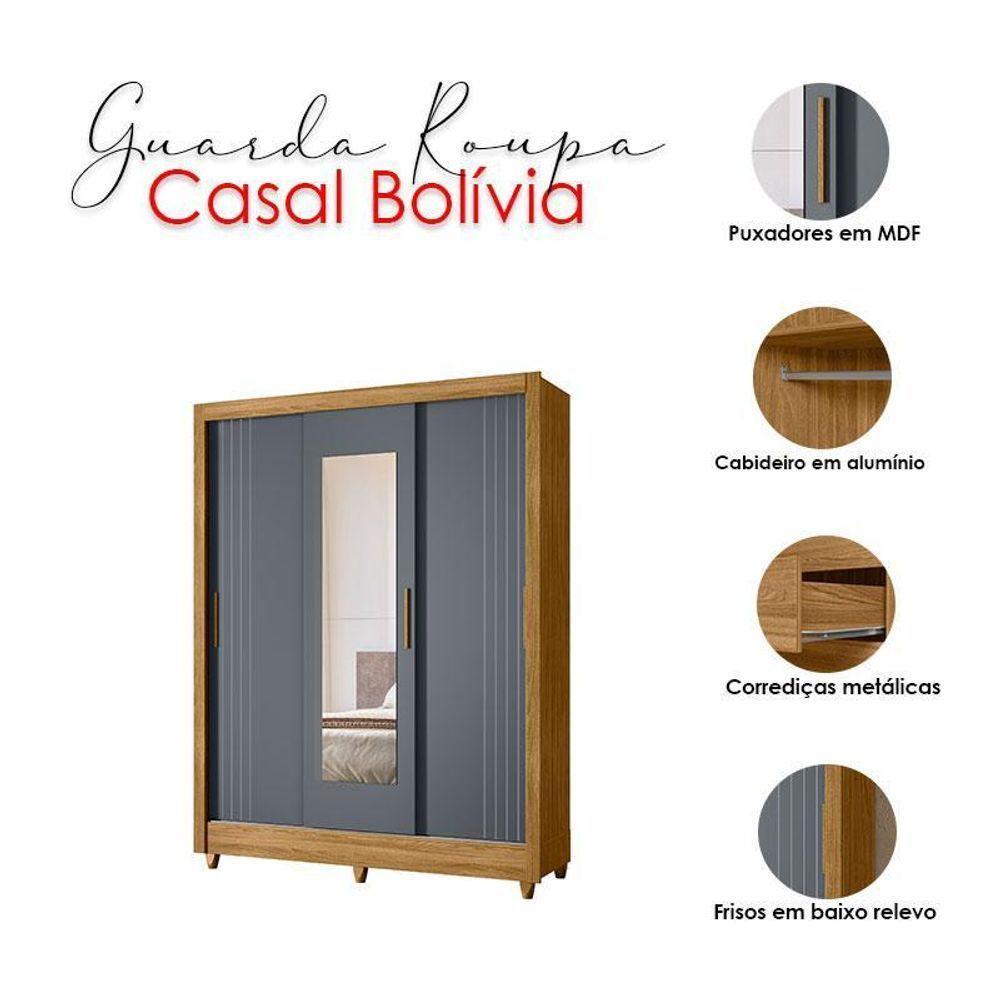 Guarda Roupa Casal Ambiente Bolívia 3 Portas Freijó Cinza Com Espelho - Moval - 4