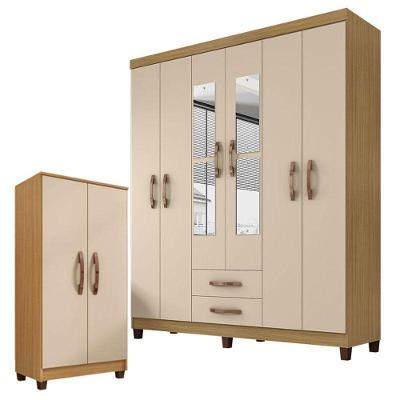 Guarda Roupa Casal Modena 6 Portas 2 Gavetas Carvalho Americano Off White