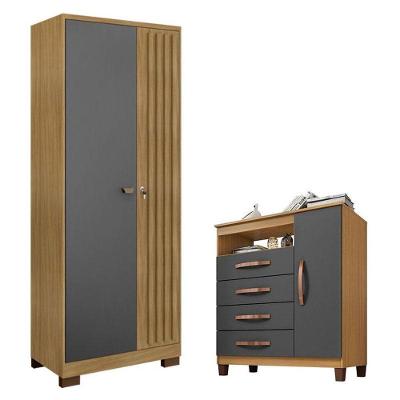 Cômoda Sapateira com Armário Multiuso Cannes 4 Gavetas MDF Puxador Plástico Carvalho Americano
