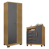 Cômoda Sapateira Cannes Com Armário Multiuso Versatile 2 Portas Com Chave Carvalho Americano Grafite – Incorplac - 1