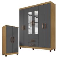 Guarda Roupa Casal Modena Com Espelho 6 Portas E Multiuso Recife Carvalho Americano Grafite – Incorplac - 1