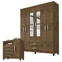 Guarda Roupa Casal Modena Com Espelho 6 Portas E Cômoda Sapateira Cannes Malbec – Incorplac - 1
