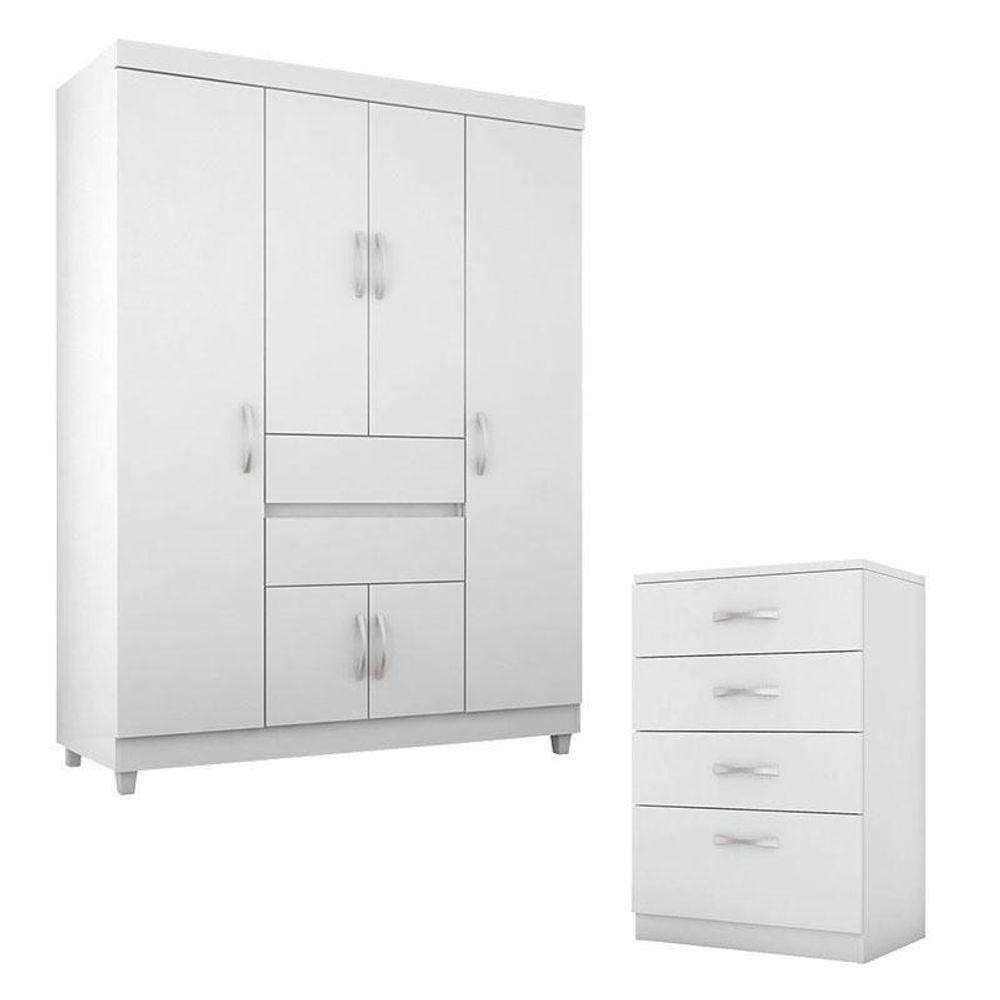 Cômoda Astral E Guarda Roupa Solteiro Ecom 2 Branco Flex - Demóbile - 1